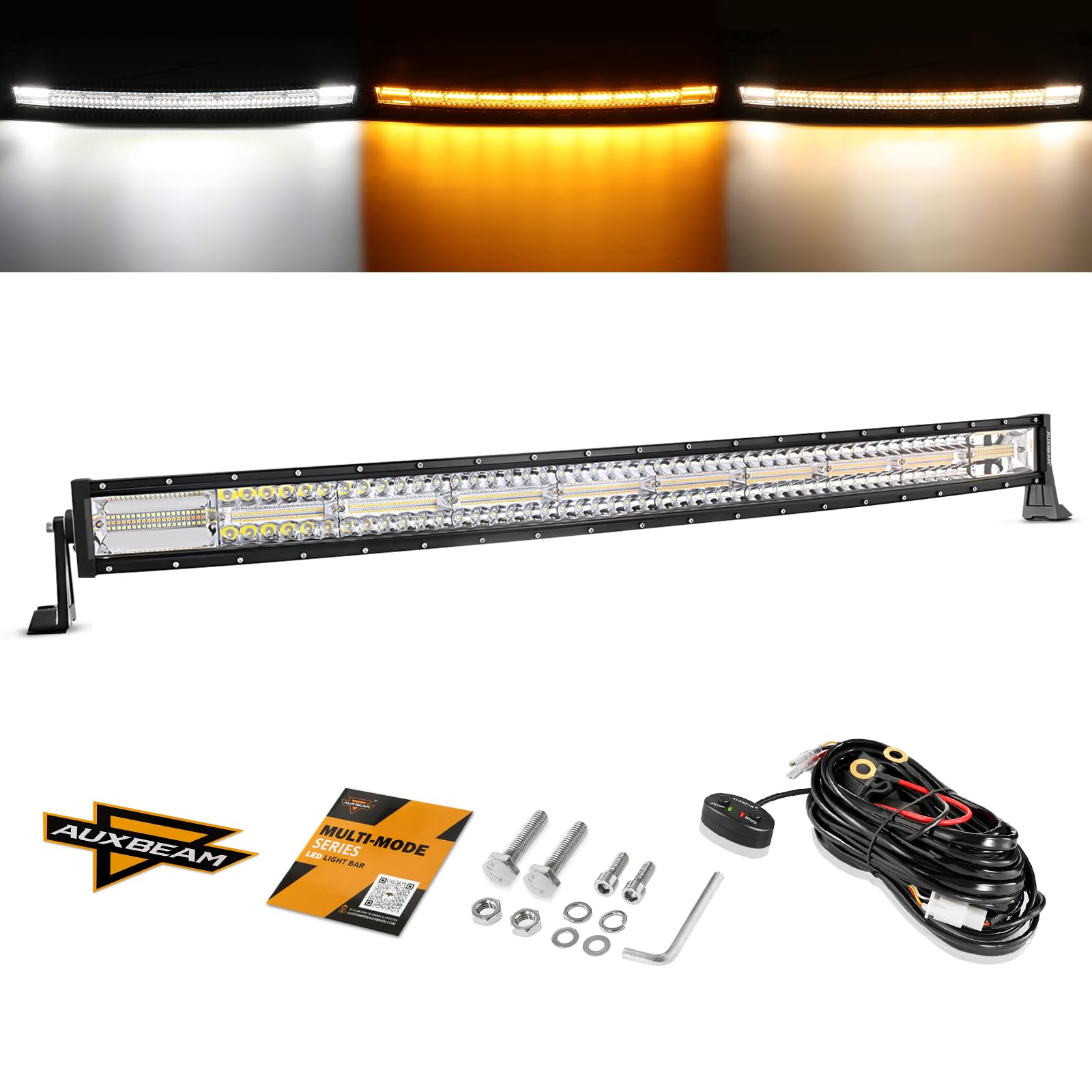 値下げ！爆光 40インチ LEDライトバー ホワイト オレンジ！ Amazon.co.jp: Auxbeam 42インチLEDライトバー、240Wカーブ6モード